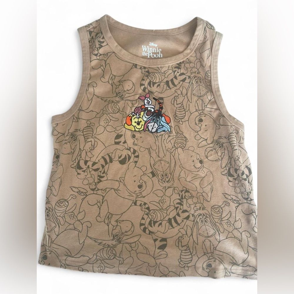 Disney Winnie the Pooh Tan Graphic Tank with Embroidered Character Patch